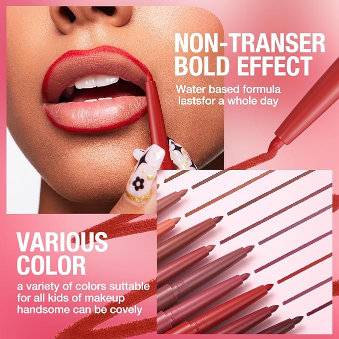 12Pcs Matte Retractable Lip Liner Set, Assorted Nude Shades Makeup Kit