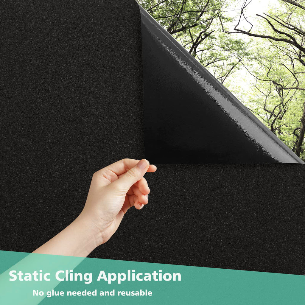 Volcanics Blackout Window Film with Installation Tools, Privacy Frosted Sun Blocking Black Window Cover Room Darkening Window Tint for Home Static Cling 100% Light Blocking 17.5 x 78.7 Inches