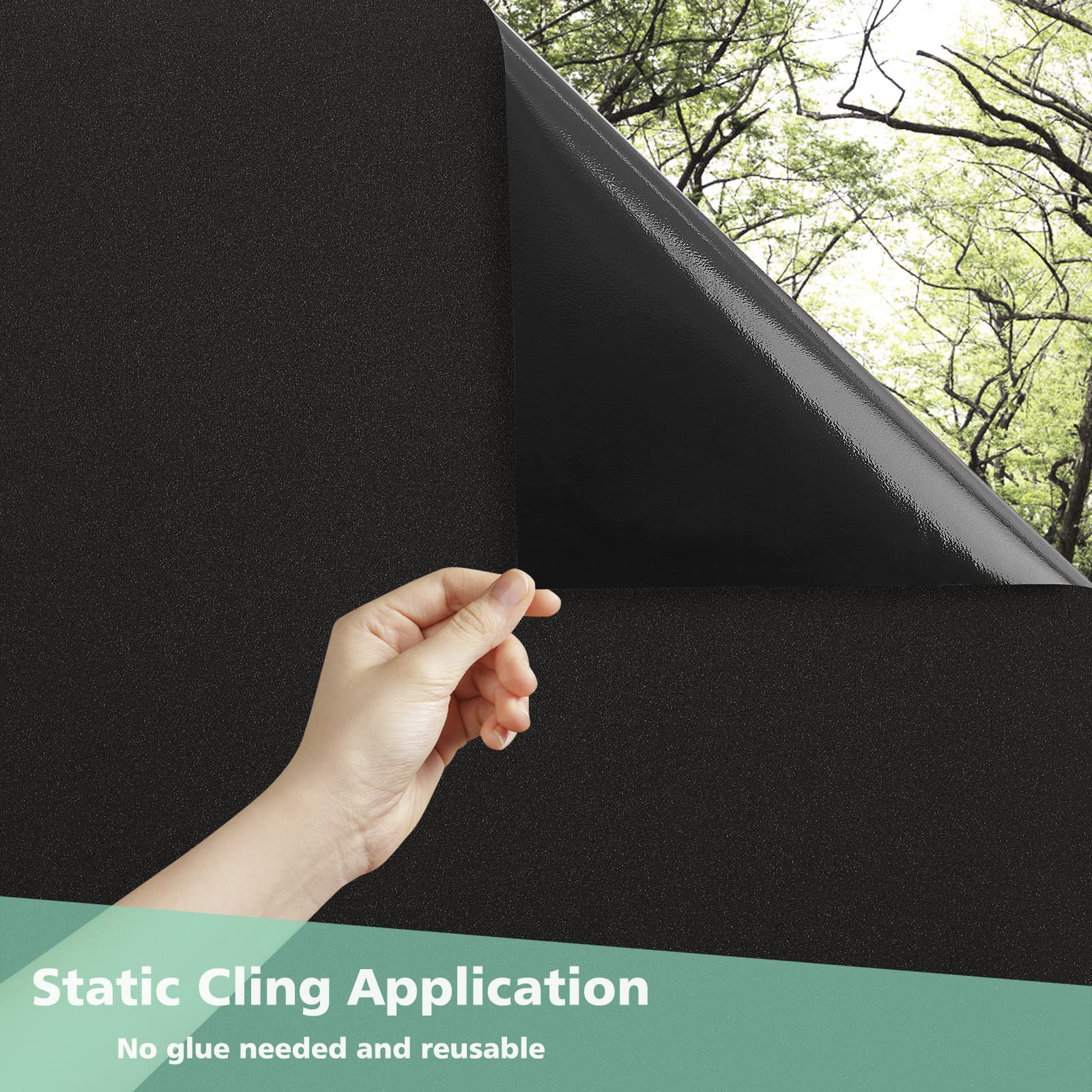 Volcanics Blackout Window Film with Installation Tools, Privacy Frosted Sun Blocking Black Window Cover Room Darkening Window Tint for Home Static Cling 100% Light Blocking 17.5 x 78.7 Inches