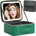 Extrei Gent Makeup Travel Train Case with Mirror LED Light 3 Adjustable Brightness Cosmetic Bag Portable Storage Adjustable Partition Waterproof Makeup Brushes Makeup Jewelry Gift for Women, Green