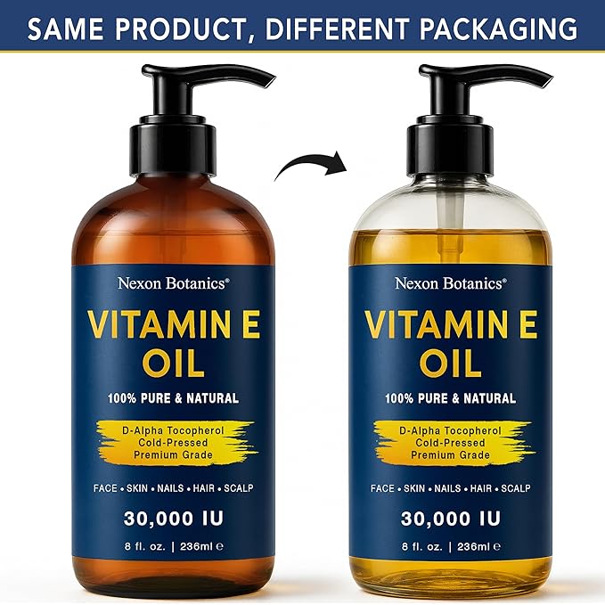 Pure Vitamin E Oil for Skin 30,000 IU, 8 fl oz - Cold-Pressed & Hexane Free