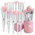 Bueart Design 15Pcs Labeled Makeup Brushes Set with Elegant Pink Holder