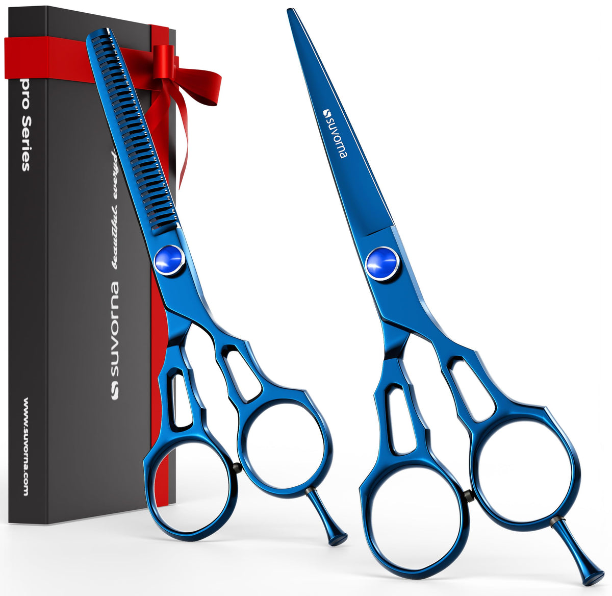 Suvorna 5.5" Professional Hair Cutting Scissors & Thinning Scissors Set - Barber Scissors, Hair Shears for Hair Cutting, Hair Scissors Professional, Texturizing Scissors - 420C Stainless Steel (2 Pcs)