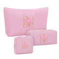 MONSTINA Mom Gifts for Mom, Personalized Initial Makeup Bag Cosmetic Bags for Women Cute|Makeup Pouch Birthday Gifts for Mother,Birthday Gift for Her Cute Toiletry Bag,3PCS Pink M