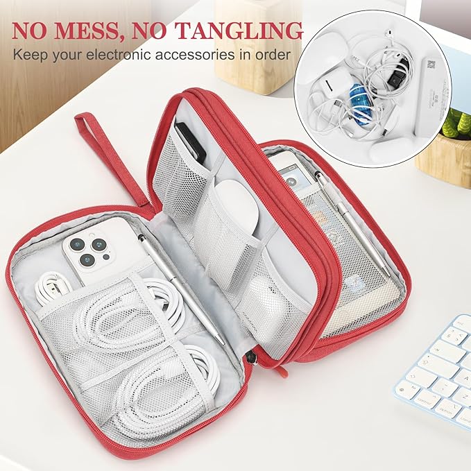 FYY Electronic Organizer, Travel Tech Pouch Bag, Large, Red