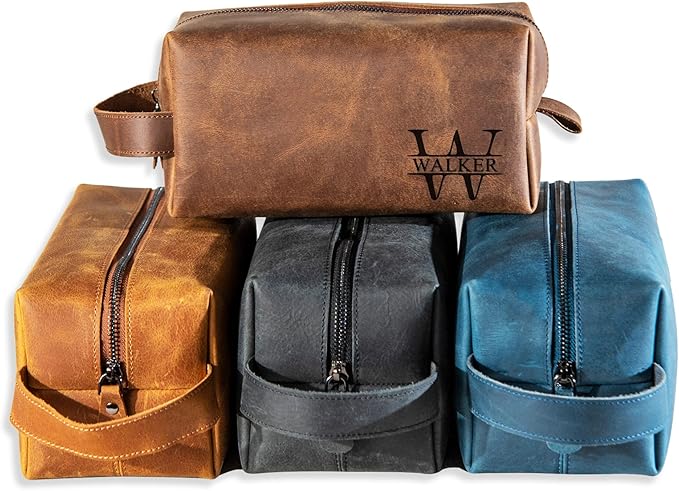 Personalized Handcrafted Leather Toiletry Bag for Men, Custom Shaving, Travel Dopp Kit, Grandpa, Dad, Husband, Father, Him, Boyfriend, Groomsmen, Birthday, Wedding, Graduation, Retirement Gifts