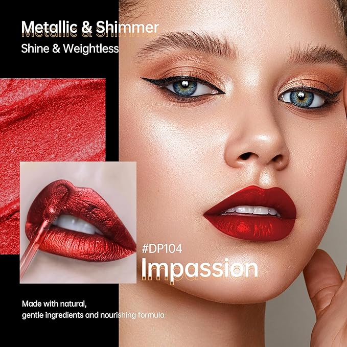 Depuplum 3Pc Lipsticks Set for Women Metallic Lipstick Long Lasting Dark Red Bronze Pink Lip Gloss, Metal Shine Lightweight Hydrating Full Coverage Lip Color, DP103/104/114