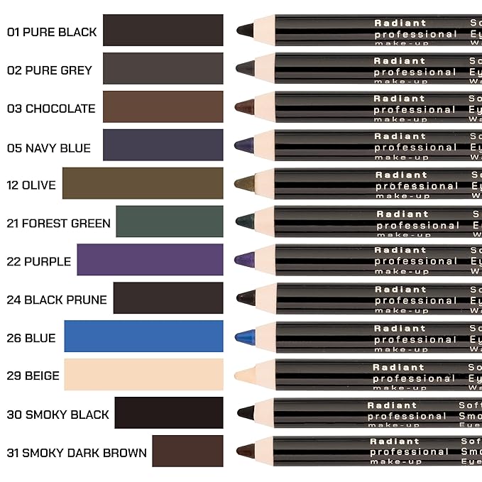 Radiant Professional Waterproof Eyeliner Pencil, 01 Black