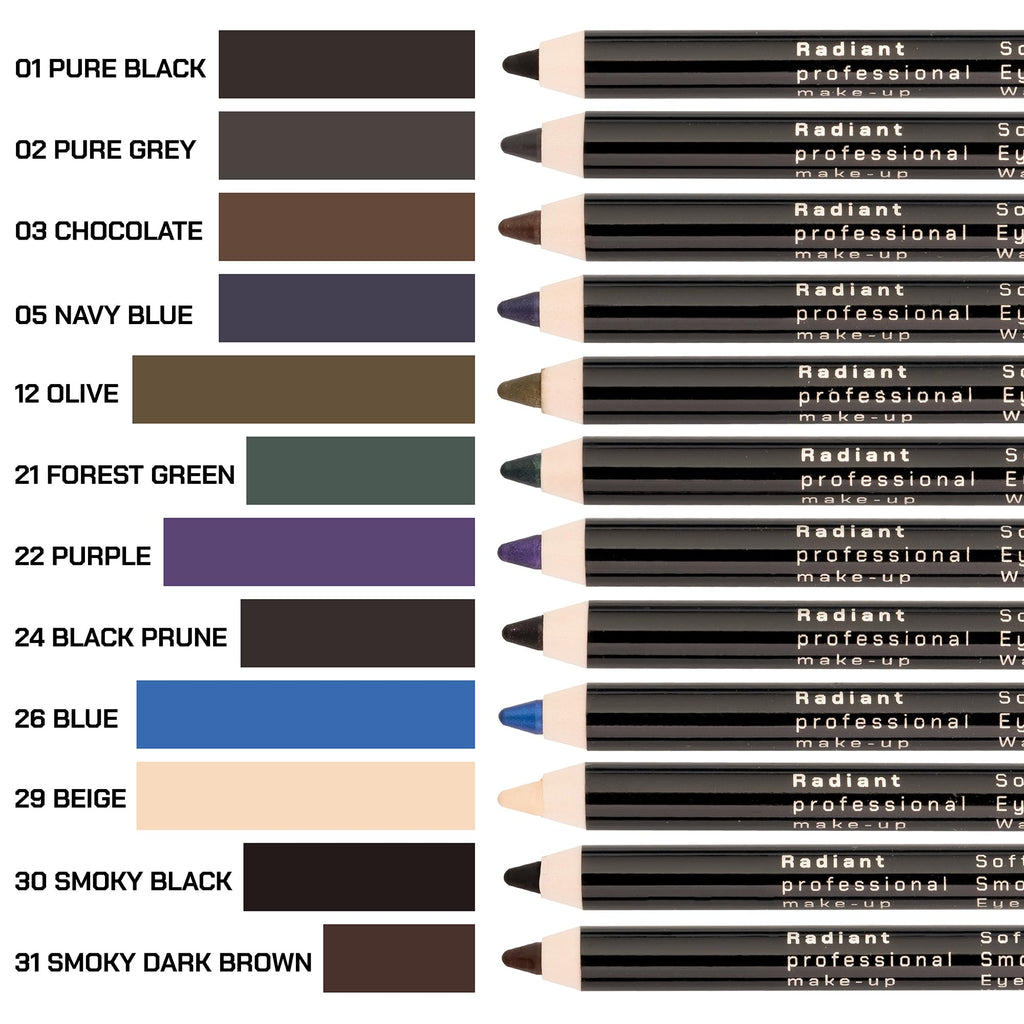 Radiant Professional Waterproof Eyeliner Pencil, 01 Black