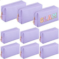 Sanwuta 9 Pcs Makeup Bags Bulk Bridesmaid Proposal Gifts Cosmetic Bags Preppy PU Leather Double Zipper Toiletry Pouch Portable Travel Organizer Case for Women Bachelorette Gift(Purple)