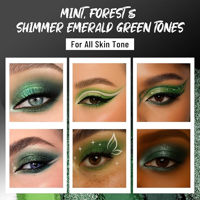 SUSIKEKI Green Eyeshadow Palette with Mirror Lime Forest Emerald Tones Matte Shimmer 6 Colors Mini Eye Shadow Pallet Travel Size Highly Pigmented for Goth Fairy Joker Wicked Halloween Parties Makeup