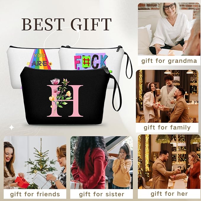 A-Z Personalized Bridesmaid Gifts, Initial Makeup Bag with Mirror, H