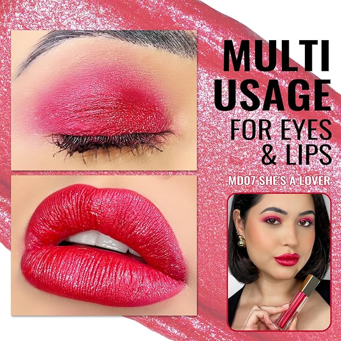 Oulac Red Lipsticks for Women Metallic Lipstick, Long Lasting Lip Gloss Waterproof, Glitter Lipstick, High Impact Lip Color, Transferproof, Vegan & Cruelty-Free Makeup MD07