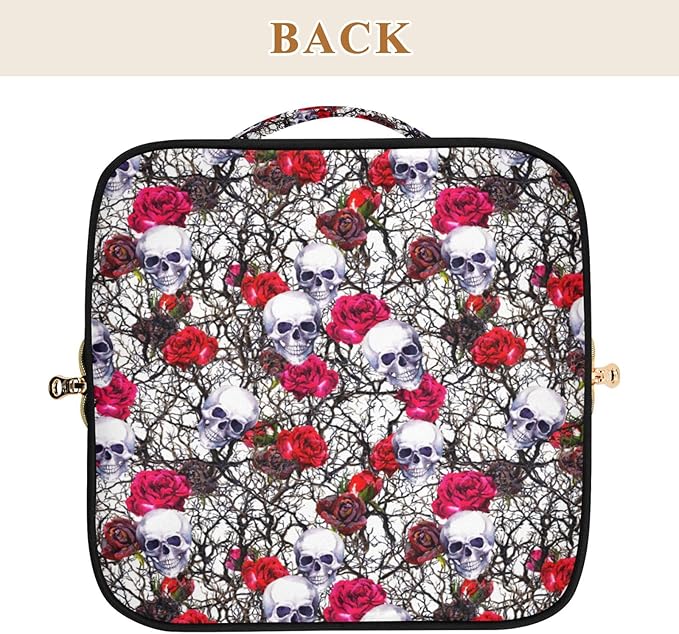 MNSRUU Makeup Organizer Bag, Skulls Rose Flowers Travel Makeup Bags Makeup Vanity Case Large Capacity Rhombus Cosmetic Toiletry Bag for Girl Women Ladies