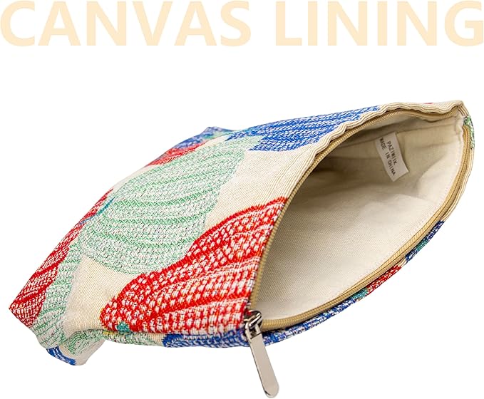 Flat Makeup Bag for Women,Zipper Cosmetic Pouch for Purse,Linen Colorful