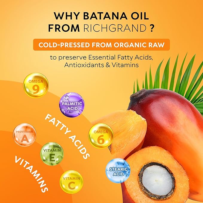 RICHGRAND Batana Oil for Hair Growth & Skin - 100% Raw Unrefined Batana Butter from Honduras - Multipurpose Body Moisturizer - Natural Cold Pressed Oil for Scalp, Split Ends & Dryness (5.3 oz)