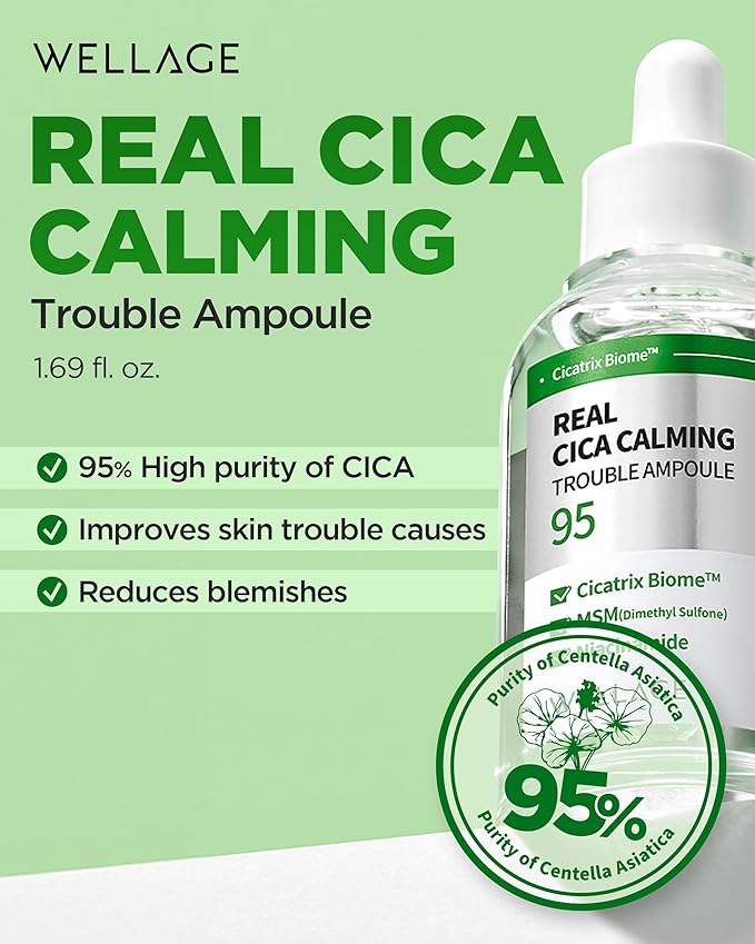 WELLAGE Real Cica Calming Trouble Ampoule 1.69 fl.oz., Soothing Serum
