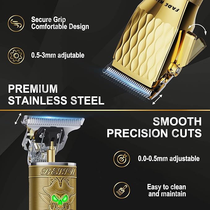 FADEKING® Professional Hair Clippers for Men – Cordless Barber Clippers & Beard Trimmer for Men, Fade Clipper and Trimmer Set for Home & Barber Use, Complete Men's Grooming Kit - Gifts for Men