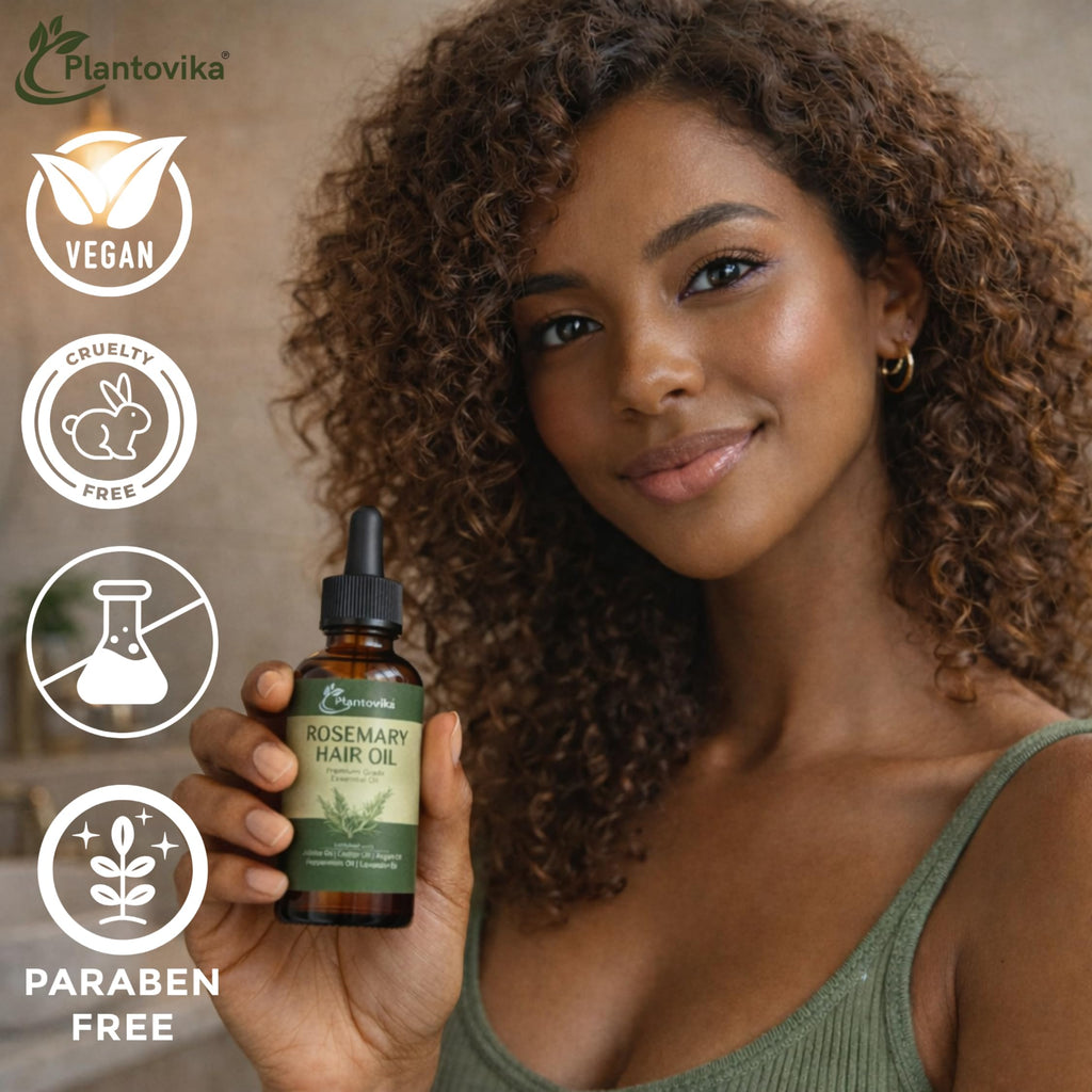 Plantovika Rosemary Oil for Hair Growth, Enriched with Jojoba, Castor, Argan, Peppermint & Lavender Oils, Scalp & Hair Strengthening Treatment, 1.69 oz