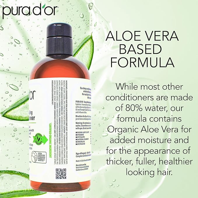 PURA D'OR Deep Moisturizing Biotin Hair Regrwoth Conditioner Thickens, Softens, & Moisturizes Dry, Frizzy, Damaged Hair w/Argan Oil, Pumpkin, Rosemary, Honeysuckle, Vitamin E, Men & Women, 16oz