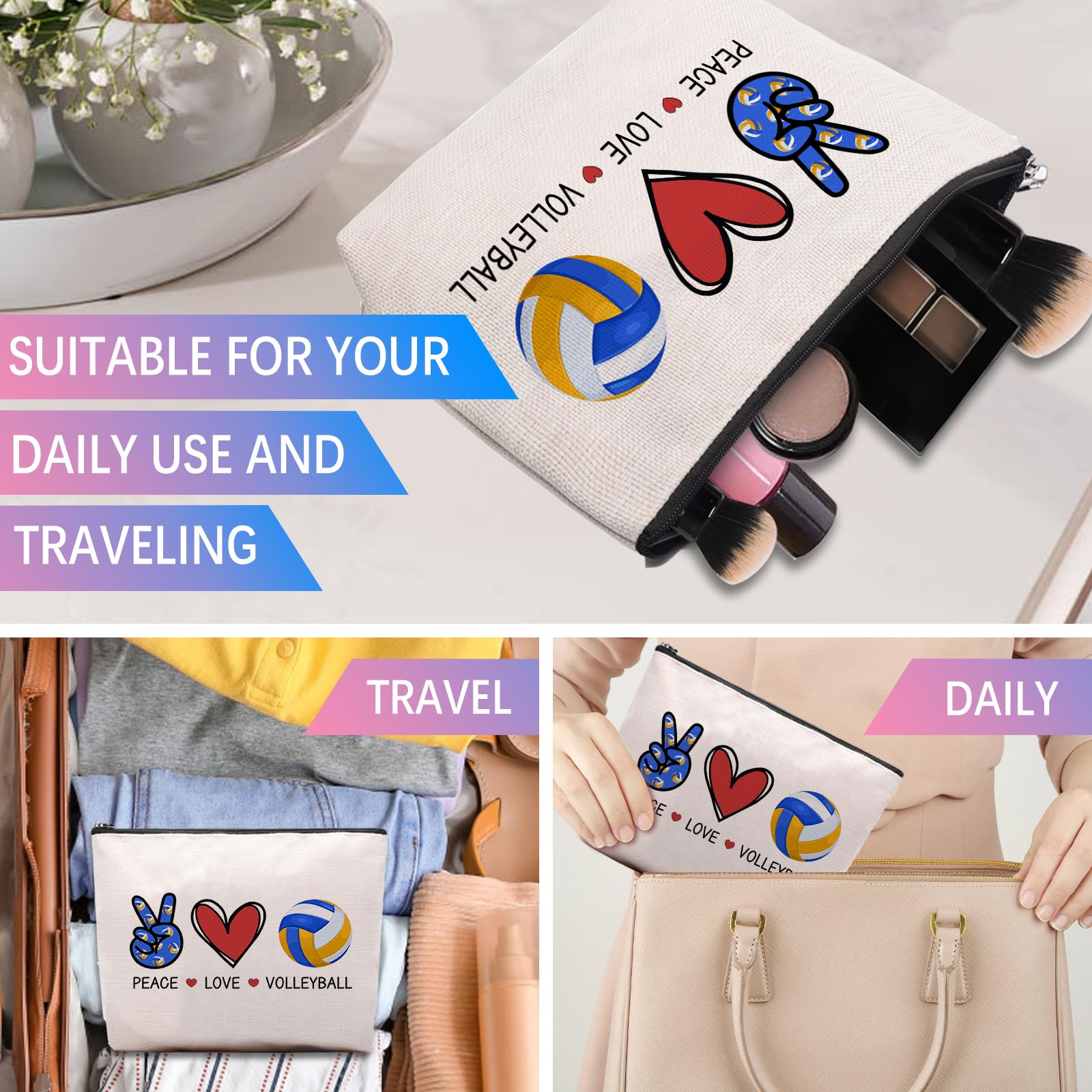 CEASQVAA Volleyball Gifts for Women: Inspirational Makeup Cosmetic Bag, Travel Pouch
