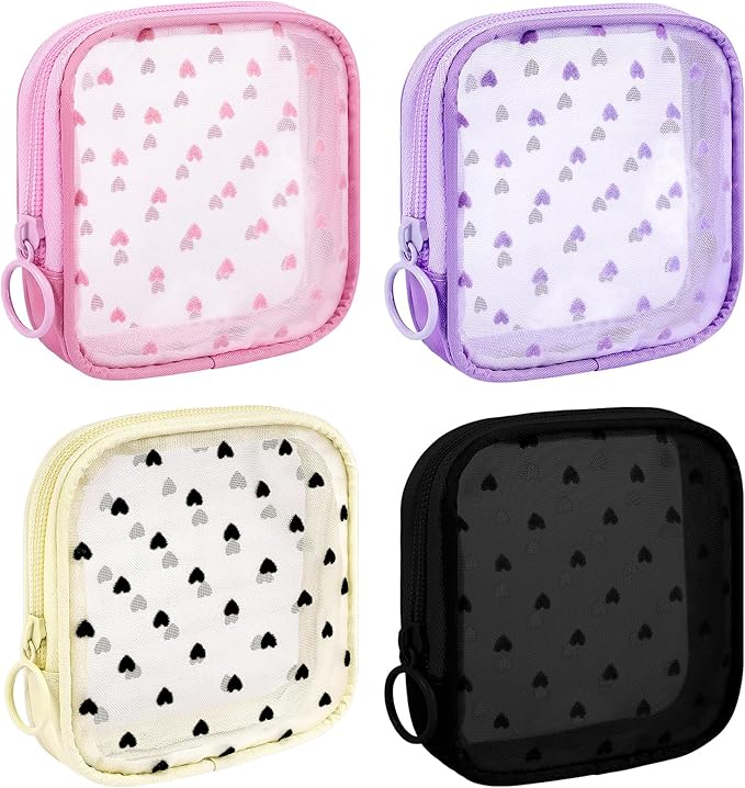Sinzip 4 Pieces Mini Zipper Nylon Mesh Pouch, Mesh Cosmetic Bags Makeup Bags, Multipurpose Travel Toiletry Bags for Office Supplies and Travel Accessories (Multicolored 01, S)