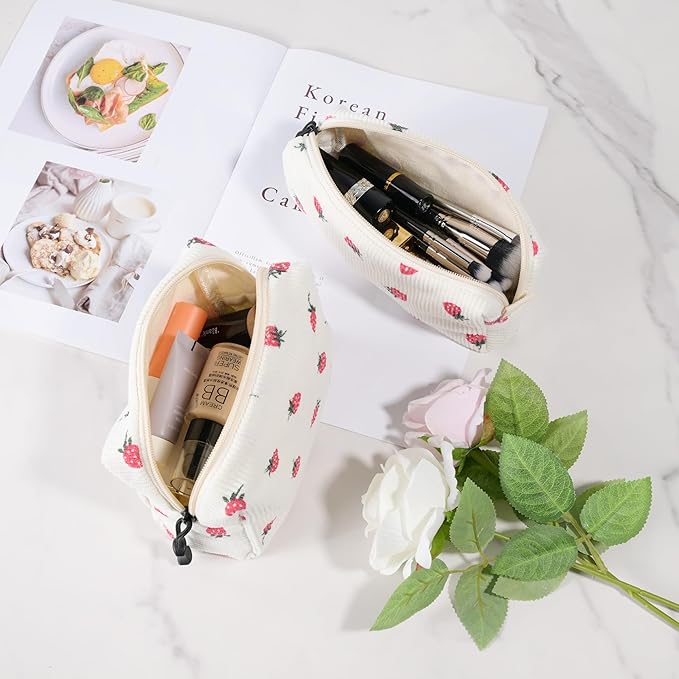 ZOEMTIU Small Cosmetic Bag set for Women Corduroy Makeup Bag with Interior Pocketes Cute Corduroy Makeup Pouches Women Small Toiletry Bag