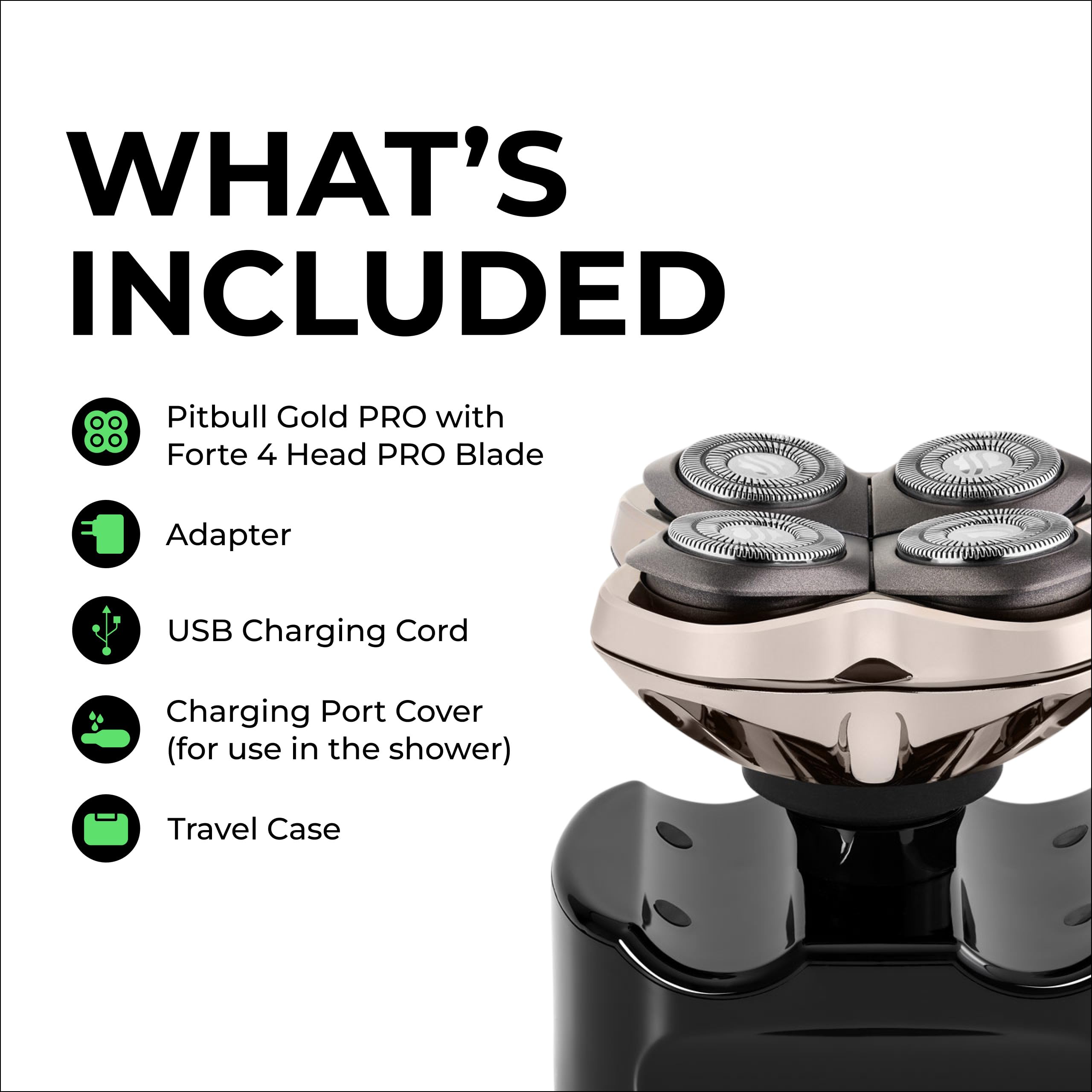 Skull Shaver Pitbull Gold PRO Head & Face Shaver - Premium Cordless Electric Shaver - for Wet & Dry Shaving - Features LED Battery Display - Comes with Travel Pouch