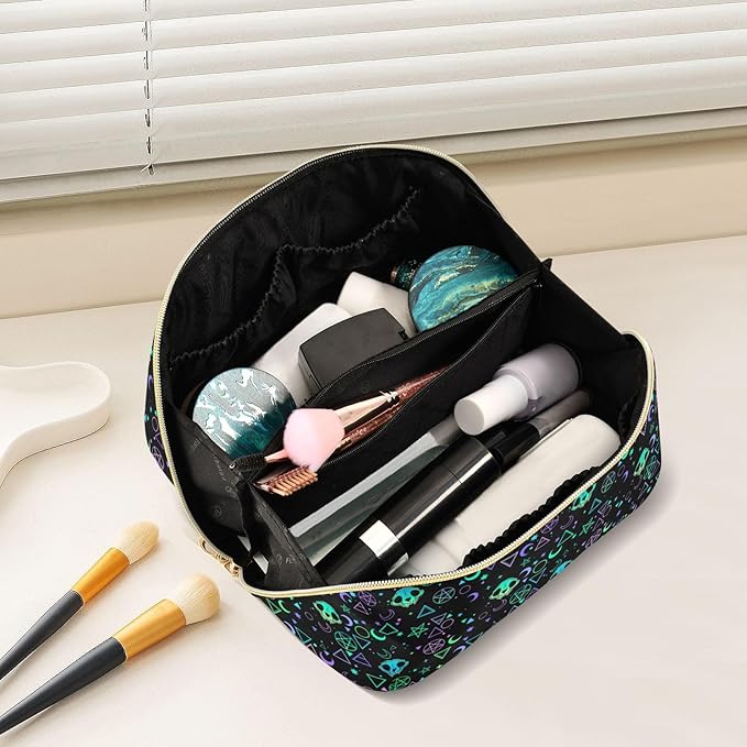 MNSRUU Makeup Organizer Bag, Magic Skulls Travel Makeup Bags Makeup Vanity Case Large Capacity Rhombus Cosmetic Toiletry Bag for Girl Women Ladies