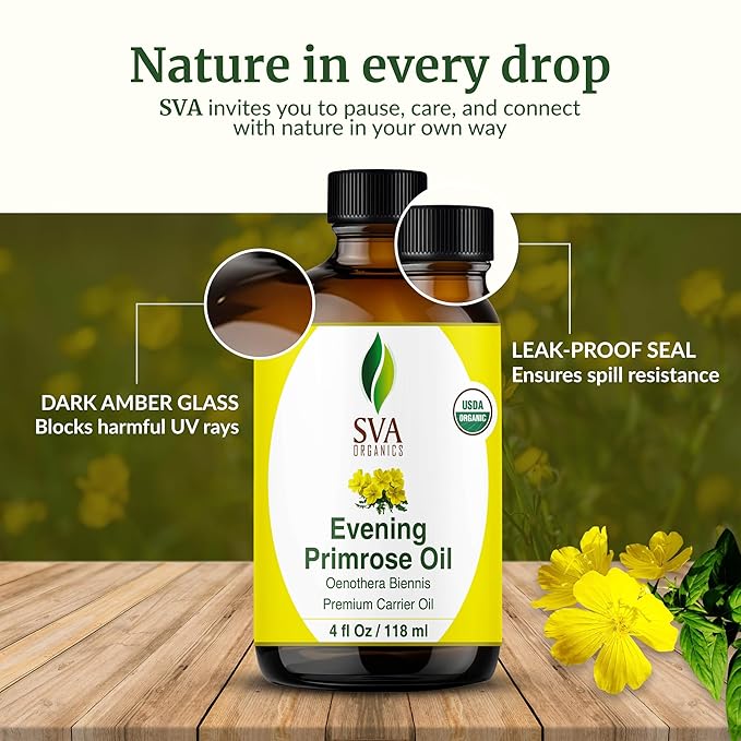 SVA ORGANICS Evening Primrose Carrier Oil with Dropper, 4 Fl Oz (118 ml)