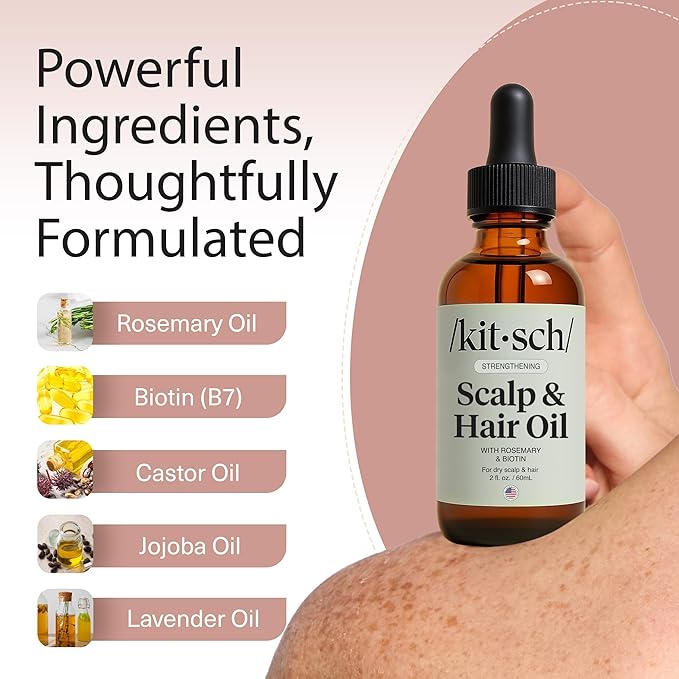 Kitsch Rosemary Oil for Hair Growth -With Castor Oil, Biotin & Jojoba- 60mL