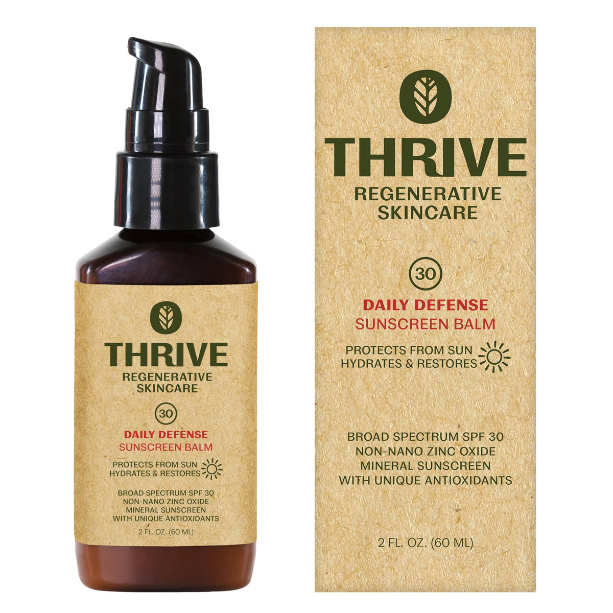 Thrive Natural Care Mineral Face Sunscreen for Sensitive Skin SPF 30, 2 Ounces - Moisturizing Unscented Sunscreen for Face - Broad Spectrum with Clear Zinc Oxide - Vegan