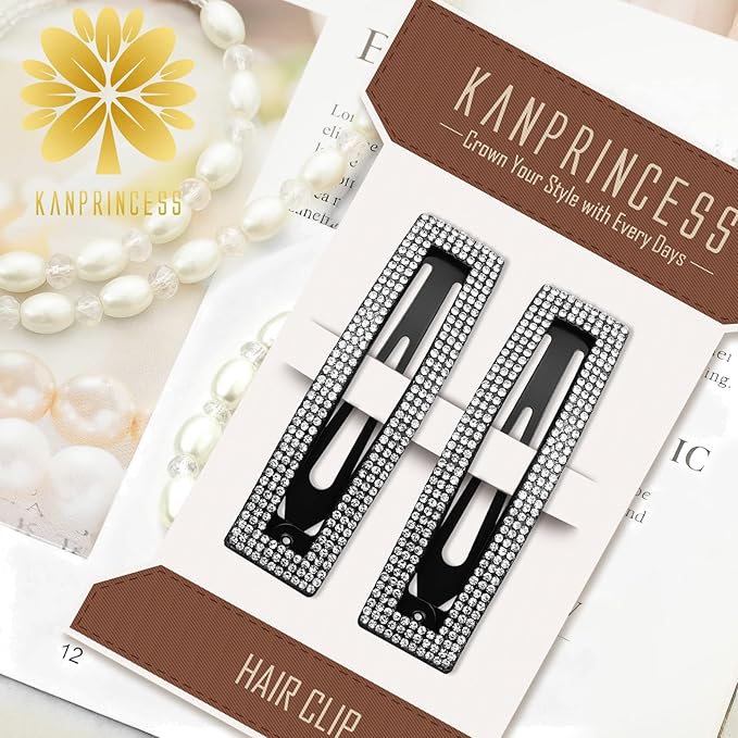 Kanprincess Rhinestone and Crystal Hair Clips 2-Pack, Sparkly Barrettes & Elegant Bling Accessories for Women & Girls(Set1)