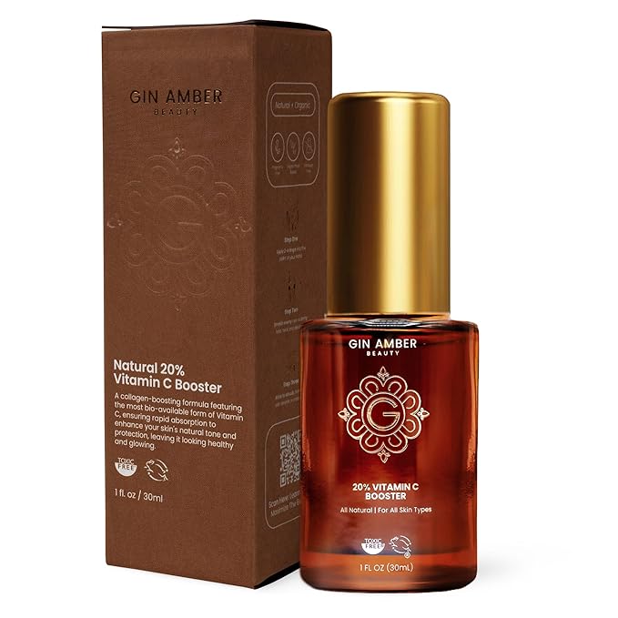 Gin Amber Beauty 20% Vitamin C Booster - Brightening Facial Serum, 1 fl oz