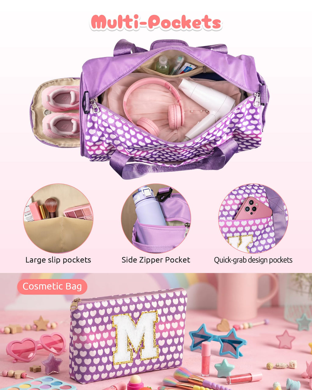 Vogewood Initial Dance Recital Gifts for Girls,Kids Glitter Travel Bag