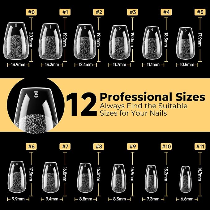 UNA GELLA 600Pcs Short Coffin Nail Tips, Short Coffin Press On Nails