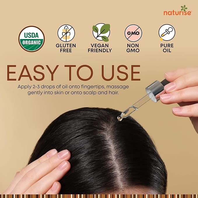 Naturise Organic Argan Oil for Hair & Skin – Cold Pressed, Unrefined, Pure Argan Oil of Morocco for Face Skin Moisture & Hair Growth – Non-GMO, Gluten Free Oils with Vitamins & Fatty Acids (2 fl. oz.)