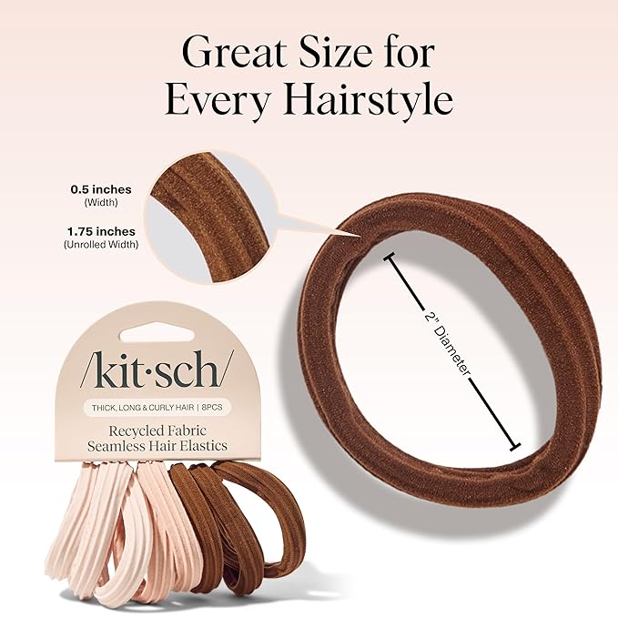 Kitsch Seamless Hair Ties No Damage - Stretchy Hair Bands - Rosewood, 8pcs