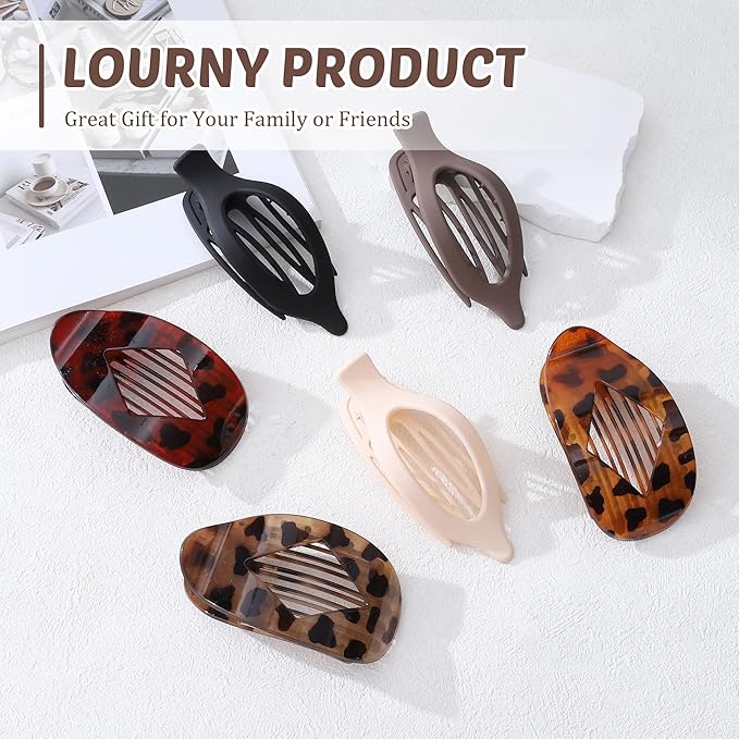 Lourny 6PCS Flat Claw Clips for Women French Flat Hair Clips for Thin Hair