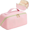 DTBG for Valentines Day Gifts, Makeup Bag for Women, PU Leather Travel Toiletry Bags, Initial Make Up Cosmetic Pouch for Teen Girls, Wide Open Portable Skincare Bag, Personalized Birthday Gifts, Pink