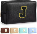 TOPEAST Birthday Gifts for Girls, Travel Makeup Bag Chenille Letter Pouch Cosmetic Bag, Makeup Travel Organizer, Monogrammed Bridesmaid Gifts for Women, Cute Stuff for Girls (Black J)
