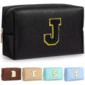 TOPEAST Birthday Gifts for Girls, Travel Makeup Bag Chenille Letter Pouch Cosmetic Bag, Makeup Travel Organizer, Monogrammed Bridesmaid Gifts for Women, Cute Stuff for Girls (Black J)