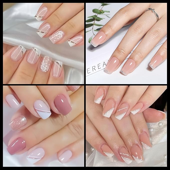 UNA GELLA 600Pcs Short Square Gel Nail Tips, Square Press on Nails Pre Etched Full Cover Soft Gel Nail Tips No C Curve For Women Girl DIY French & Chrome Style Salon At Home 12 Sizes