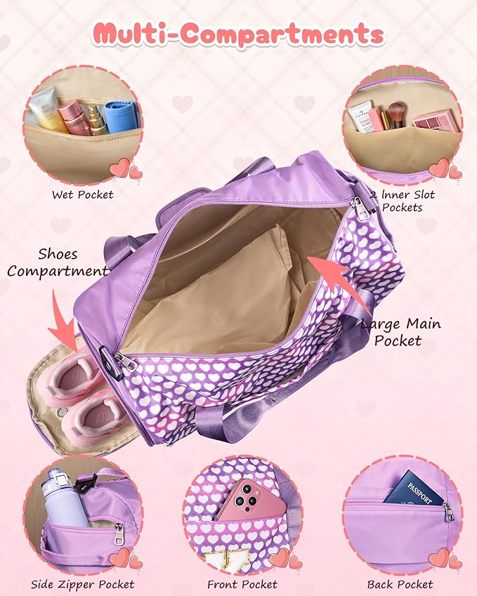 Vogewood Teen Girl Cheer Gift, Initial Glitter Weekend Travel Bag for Kid