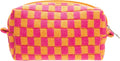 Checkered Makeup Bag for Purse, Small Travel Cosmetic Pouch,Red Orange