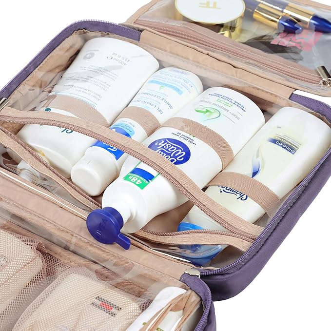 NISHEL Travel Toiletry Bag for Women Hanging Organizer Makeup Case Pockets