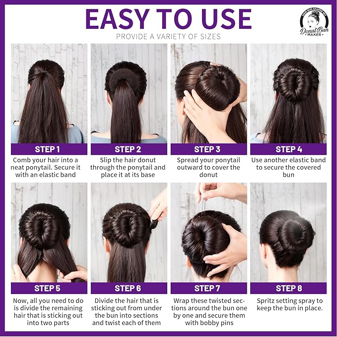 Teenitor Hair Bun Maker, Hair Buns for kids Girls, Hair Donuts, Ballet Bun Maker,4 Size, Light Brown