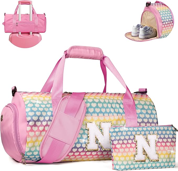 Vogewood Tween Birthdag Girl Gift-Girls Initial Glitter Travel Duffle Bag