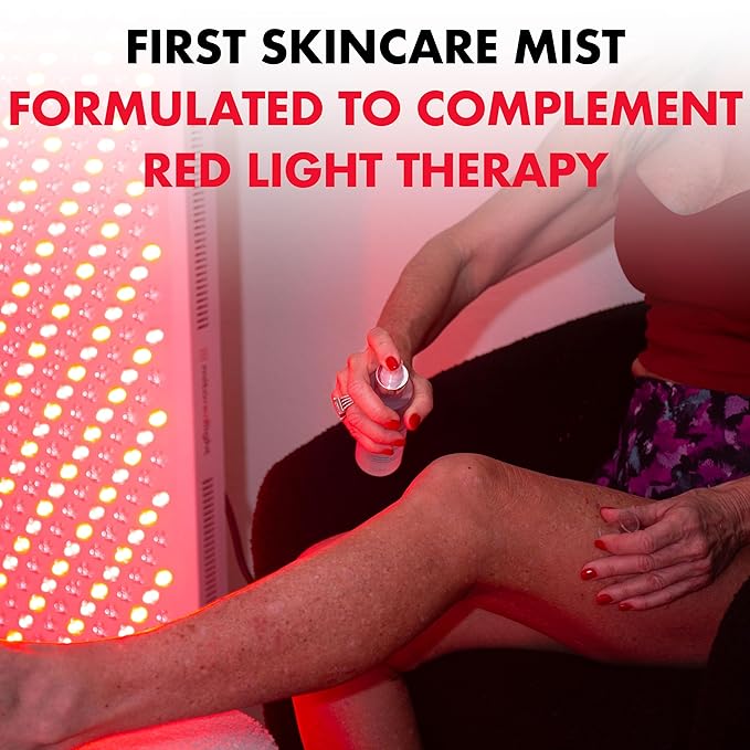 Mito Red Light - MitoAURA™: Red Light Therapy-Enhancing Face & Body Spray- Light-Responsive Glow Spray with Copper Peptides & Blue Spirulina - Boost Radiance, Firmness & Skin Vitality- 4 FL OZ