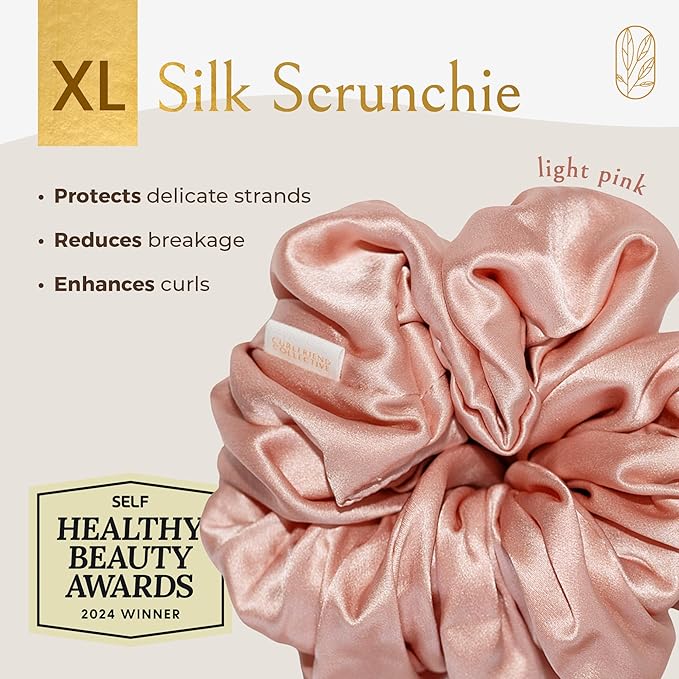 Curlfriend Oversized Mulberry Silk Scrunchies for Women, XL, Blush Pink